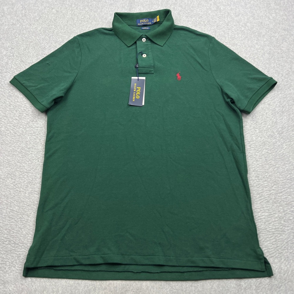 NEW Polo Ralph Lauren Shirt Mens Medium Green Classic Fit Short Sleeve Pony Logo